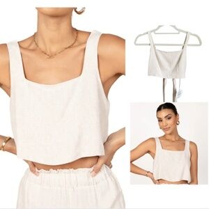 Petal & Pup Pierie Off-White Linen Wrap Crop Top XS